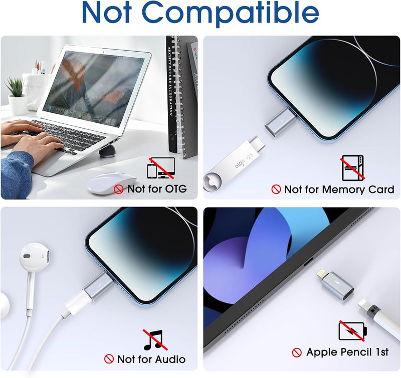 TechMatte Female USB C to Male Lightning Adapter 3 Pack 2.2A Charging Data Transfer, Compatible with iPhone 14, 13, 12, 11 Xs SE iPad iPod AirPods, Not for Audio Headphones/OTG Android Anti-Lost, Grey - Image 4